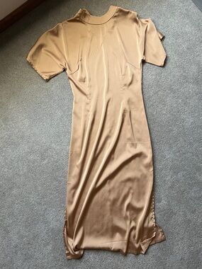 Nasty Gal Satin Midi Dress in Camel Brown